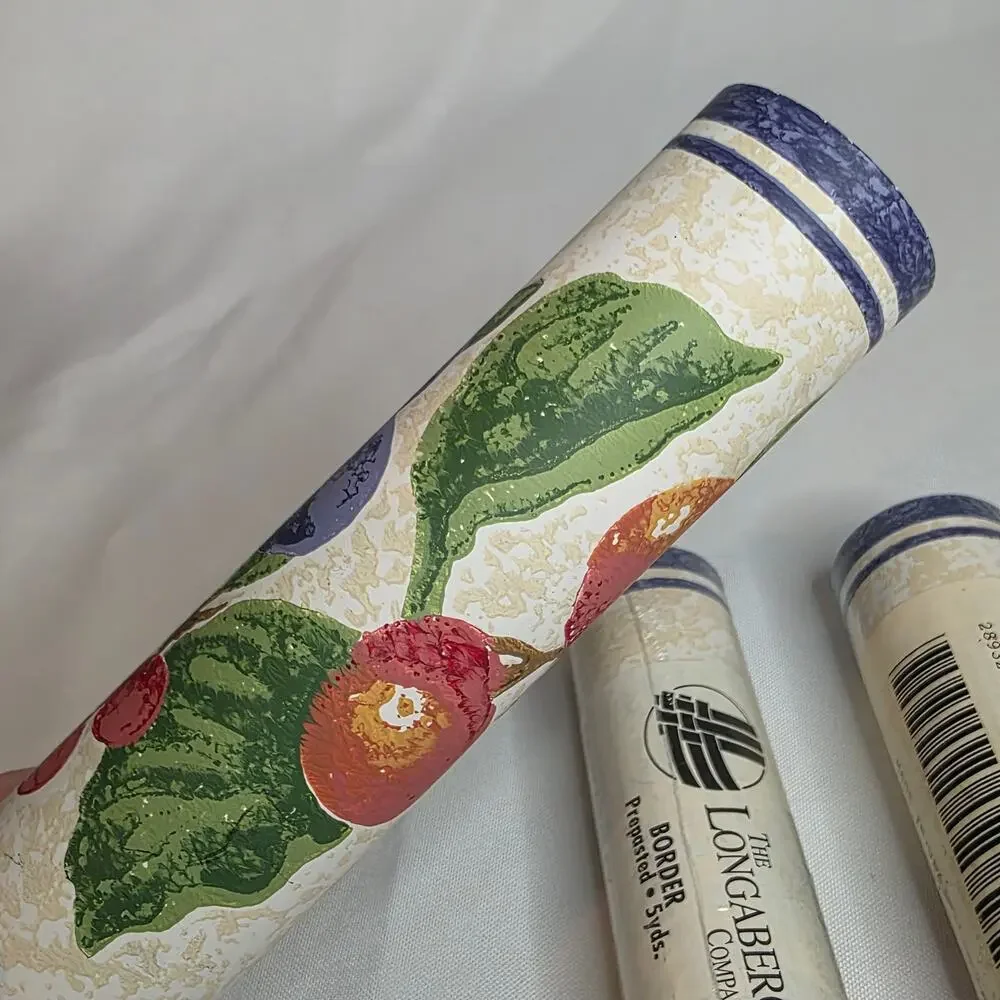 The Longaberger Co. Border 5 yds Prepasted Fruit Medley 3 Rolls Made in USA
